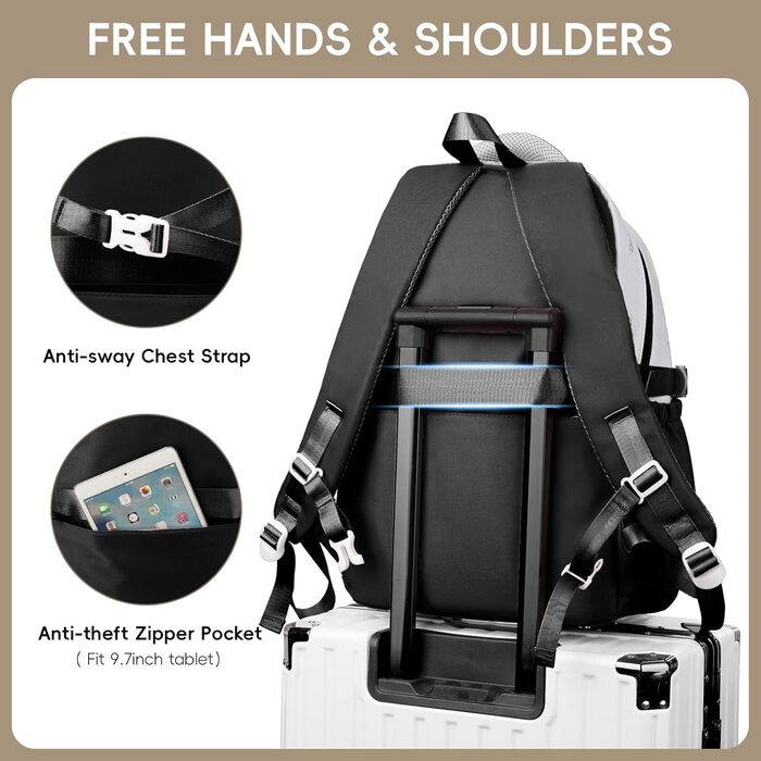 Шкільний рюкзак для підлітка, 36L, для дівчаток 3-9 клас, великий стильний рюкзак для ноутбука 16 дюймів, чорний, підходить для візка