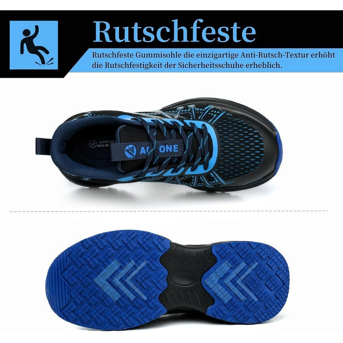 Черевики безпеки для чоловіків та жінок. Легкі спортивні робочі черевики з металевим носком, неслизькі, дихаючі. Розмір 44 EU, синій.