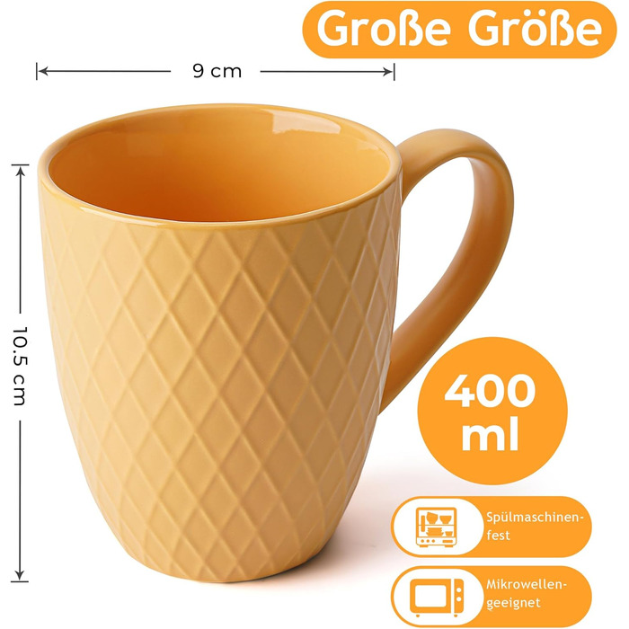 MIAMI – 6 x 400 ml – Coffee Cup Set/Mug – Modern Matte Ceramic Cup – Large Coffee Cup – Palmanova Collection (Magma)
