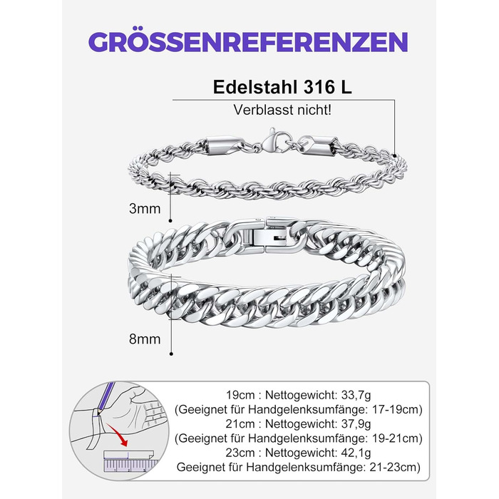 Набір браслетів для чоловіків Richsteel з нержавіючої сталі, 2 шт/3 шт, чорний/сталь/золотий, 9/8/4 мм, довжина 19/21/23 см, для подарунка