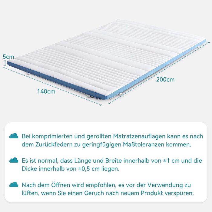 Amazon Basics Memory Foam Mattress Topper with Straps, 140 x 200 cm, 5 cm Height, White