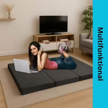 FORTISLINE Folding Mattress 200x70x10cm - 3-Piece Folding Mattress - H2 Guest Mattress - Camping Foldable - Camping Bed - Washable Cover - Adult Folding - Travel Mattress - Foam Mattress (Light Grey)