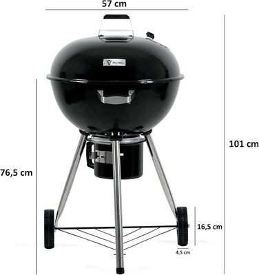 Кульовий гриль BBQ-Toro 57 см для вугілля з термометром і кришкою, круглий мангал на дровах, знімна кришка