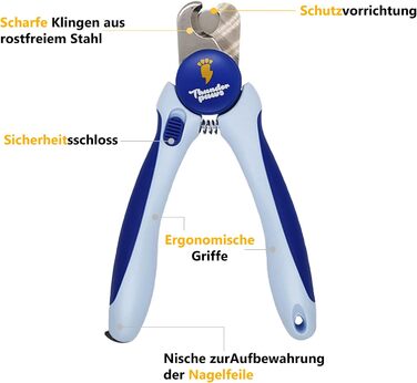 Професійна ножиця для обрізання кігтів собак із захистом, блокуванням безпеки та пилочкою (середній/великий, зелений/синій)