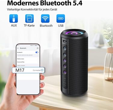 Bluetooth колонка 2026 з RGB підсвіткою, портативна, водонепроникна IPX7, з мікрофоном, для дому, саду та подорожей, чорна