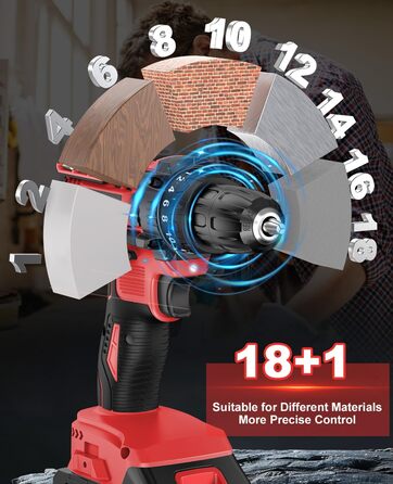 Акумуляторний шуруповерт 21V з набором 2 акумуляторів та 14 аксесуарів, кейс, 42Nm, 18+1 режимів, 10мм патрон, для дому