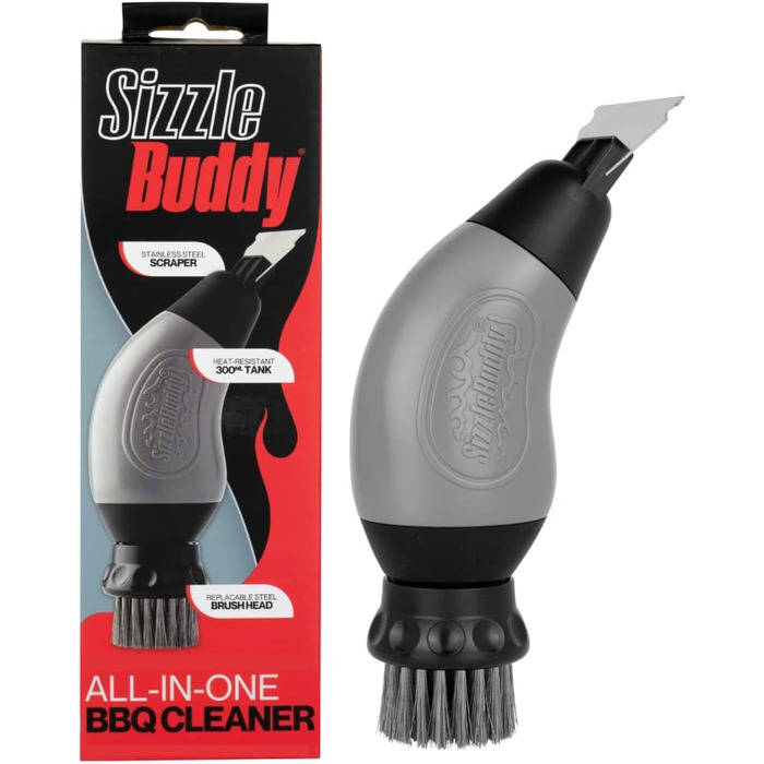Sizzle Buddy Grill Brush with Scraper – Stainless Steel Grill Cleaning Brush – Safe, Durable, Heat-Resistant Bristles – Easily Removes Grease and Food – No Scratch Cleaning