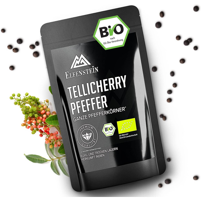 Чорний перець Tellicherry ELFENSTEIN, цілий, 100г, преміум, Індія, для млинка, ручний відбір, органічний