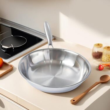 Пательня нержавіюча сталь 24 см, індукція, довговічна, з ручками з нержавіючої сталі, легке очищення, для всіх плит