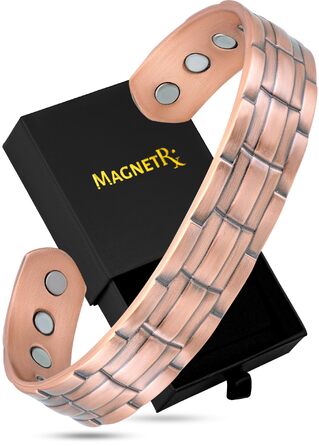 Браслет на руку чоловічий MagnetRX® з чистої міді – Мідний браслет для чоловіків для магнітної терапії – Ідеально при артриті та синдромі карпального тунелю – З інструментом для регулювання довжини (з клеймом, мідний манжет)