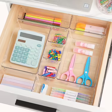 Vtopmart 60-Piece Drawer Organizers, 4 Sizes, Transparent Plastic Drawer Organizers, Containers for Bathroom and Vanity, Organization for Kitchen Utensils, Makeup