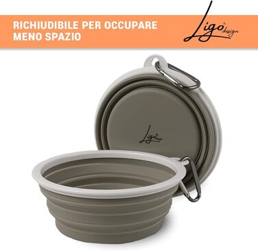 Ліга - EBBY 2 шт. миски для собак, туристичні миски, портативні миски для води та корму, складані миски з карабіном (M (650 мл), Сірий голуб)