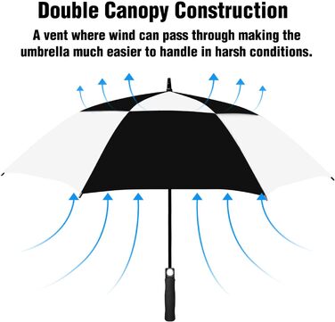 Стійкий до вітру парасолька-тростина XL/XXL, автоматичний, з подвійним вентиляційним отвором - високоякісний парасолька для жінок та чоловіків, ідеальний як гольф-парасолька (чорний/білий, 62 дюйми/157 см)