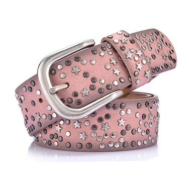 Жіночий шкіряний ремінь Stern з шипами, широкий ремінь для джинсів, регульований (Рожевий)