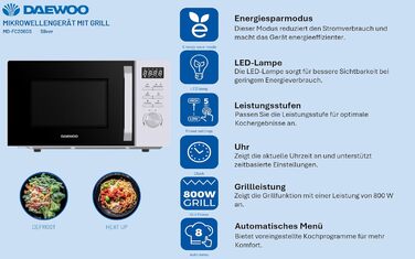 Мікрохвильова піч Daewoo MD-FC206SB 20L, 700W, з грилем, срібна