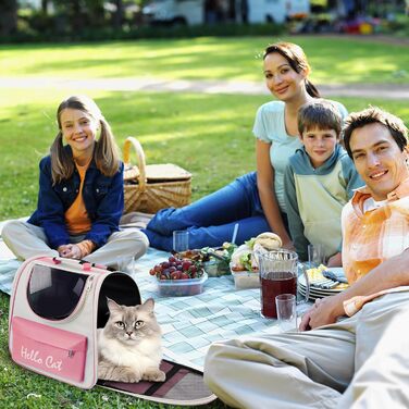 Рюкзак для тварин з сіткою, складаний рюкзак для кота/собаки з мискою для подорожей, водонепроникний оксфорд, об'єм до 15 кг (Рожевий)