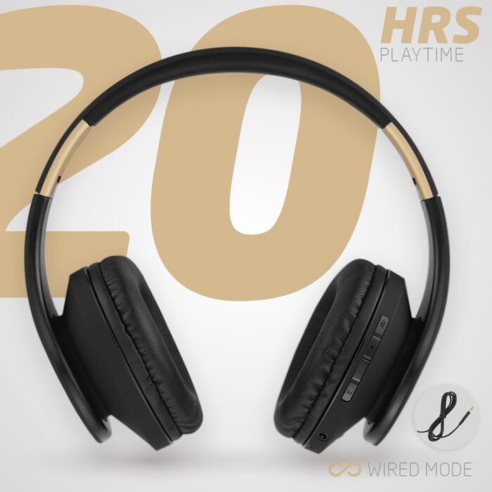 Бездротові навушники PowerLocus Over-Ear з Bluetooth, мікрофоном, складні конструкції, м'які амбушюри, Hi-Fi стерео бас, для дітей/дорослих/TV/PC/Home Office (Чорний/Золотий)