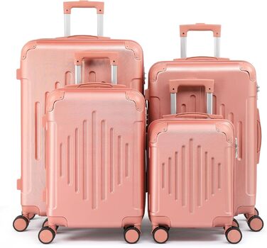 Набір валіз LEADZM 4 шт. з ABS, жорсткий корпус, телескопічна ручка, ручна поклажа (Рожеве золото)
