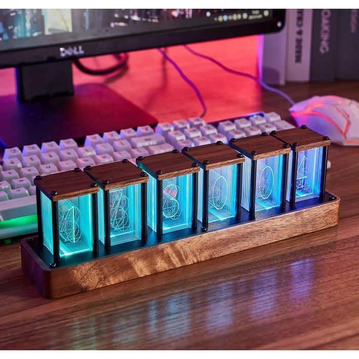 LED-годинник ClocTeck у стилі Nixie, цифровий ретро-годинник з Wi-Fi, будильник, 12/24 год, готовий до використання, подарунок