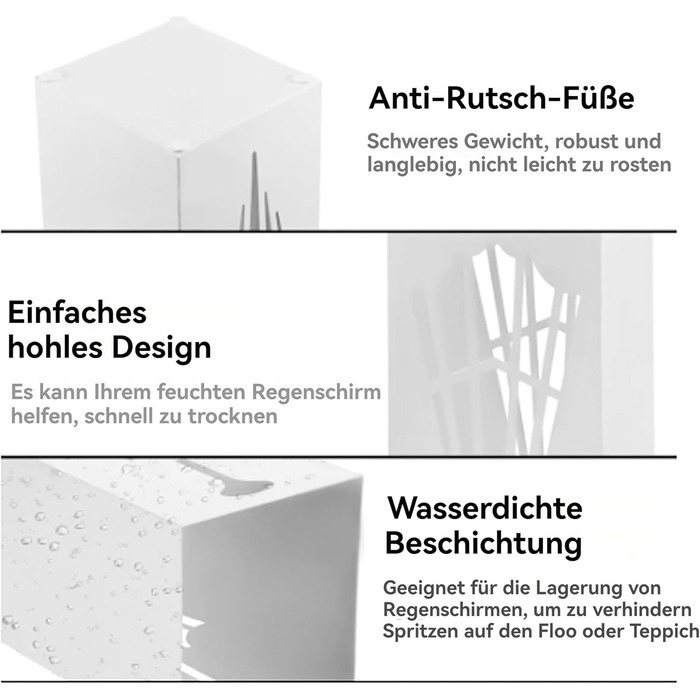 Металева підставка для парасоль та тростей Shakub, 2 слоти, дизайн з вирізами, 25x25x50 см, білий колір