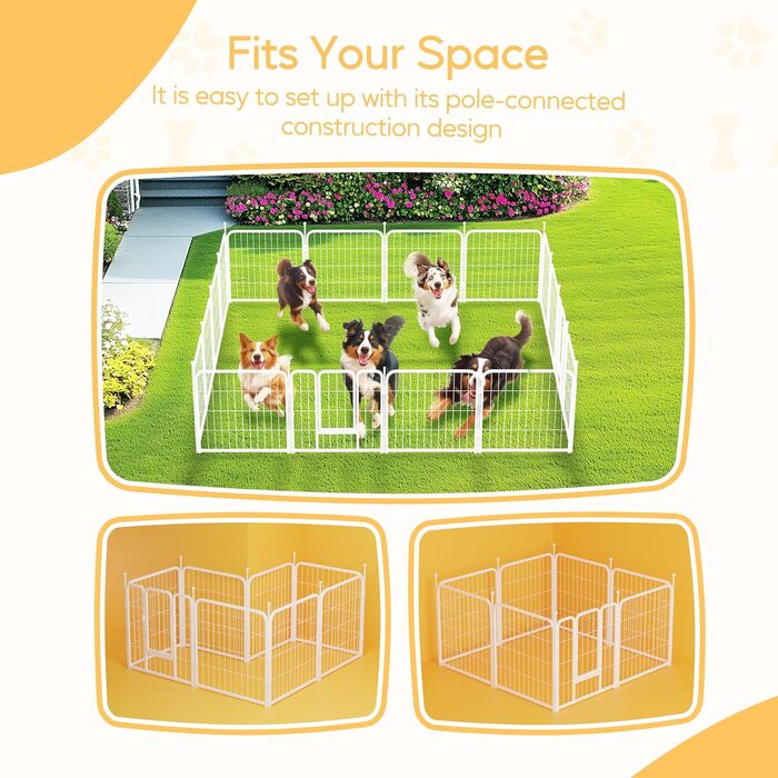 Вольєр для собак HealSmart, 61 см, 8 панелей, міцний метал, портативний, для дому та вулиці, для кемпінгу, двору, автодому, садового паркану, приватності, тераси, білий