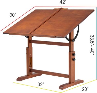 MEEDEN Large Walnut Wood Art Drawing Table - Adjustable Height Studio Desk for Painting, Writing & Reading (107 x 76cm)