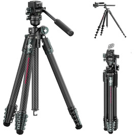 Штатив для камери ULANZI JJ05 GlideGo 184 см з карбону, складний, з поворотним центральним стовпом, легкий туристичний штатив з кульковою головкою 360° та швидкознімною платформою для DSLR, максимальне навантаження 18 кг (JJ06 Відеоштатив)