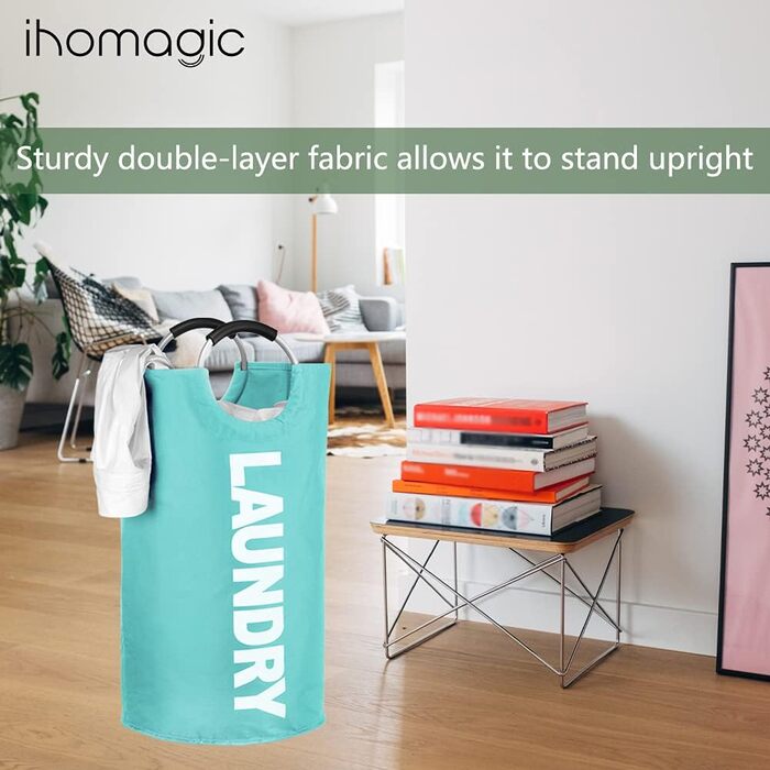 IHOMAGIC Великий кошик для білизни 120 л, складаний, з ручками, для подорожей, мішок для прання, зберігання одягу, XL, синій, 43x43x79 см