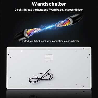 Дзеркало для ванної кімнати SONNI з підсвічуванням 120x60 см, 3 кольори світла, антизапарник, годинник, температура, LED, сенсорне управління, білий