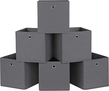 SONGMICS Storage Box, 6 Pack, Folding Box, Foldable Organizer, with Finger Hole, 30 x 30 x 30 cm, RFB02H-3 (Gray)