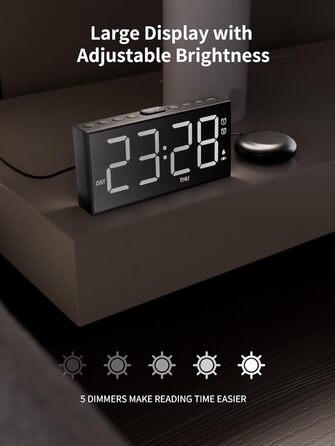 ROCAM Vibration Alarm Clock, Loud Alarm Clock for Deep Sleepers, 7'' Large Display, Bold Font, Digital, Adjustable Brightness, Dual Alarm, Snooze, USB Charger, for Use in the Bedroom (white)