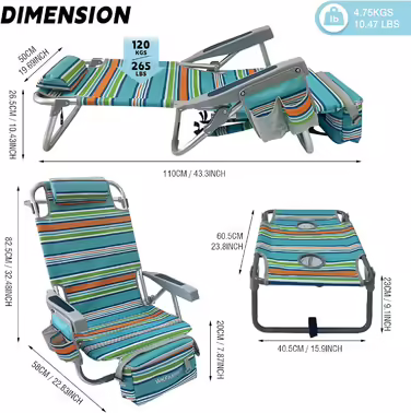WKFAMOUT Folding Beach Chair with Folding Table, 5 Position Backpack Chair for the Beach, High-Back Camping Chair with Cooler Bag, Adjustable Backrest and Carrier, White 1 Piece (Orange, 2 Pieces)