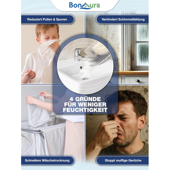 Електричний осушувач повітря BonAura® 10L з LED дисплеєм, таймером та авто-режимом - для підвалів та приміщень до 40м³ - допомога від плісняви