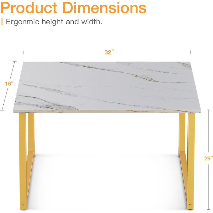 Комп'ютерний стіл Coleshome 32 дюйми (81.3 см) - білий мармур, золоті ніжки, для дому/офісу/студентів