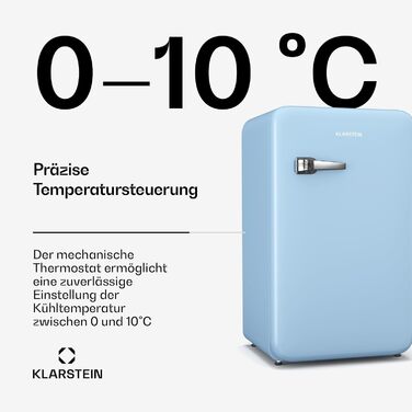 Klarstein 32L Mini Fridge with Freezer - Retro Mini Bar for Drinks & Cosmetics - Compact & Quiet Skincare Fridge for Bedroom - Blue