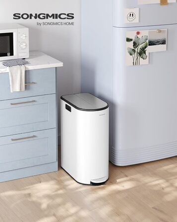 Сміттєве відро SONGMICS для кухні з сортувальником, 30 л + 20 л, 2 відділення, з педаллю, білий + металік срібло