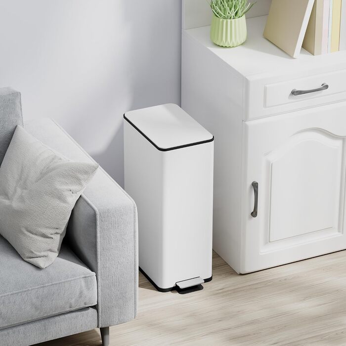 Сміттєвий відер HOMCOM на 20 л з педаллю та м'яким закриттям кришки (Soft-close), нержавіюча сталь, білий, 21.5 x 37.2 x 57 см