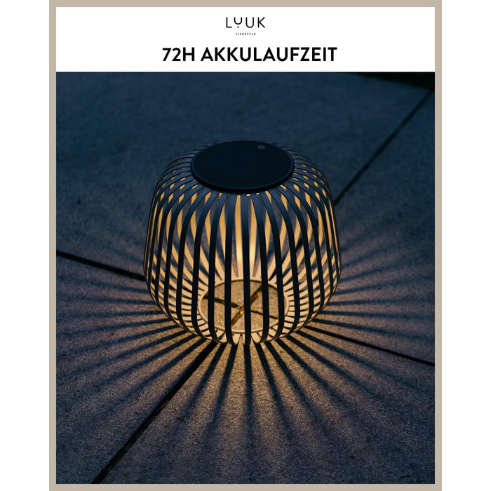 LUUK LIFESTYLE Бездротова сонячна LED-лампа для дому та вулиці, димірується, декоративний світильник із тіньовим ефектом для балкона й саду, сіра
