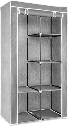 Navaris Fabric Wardrobe with Clothes Rail - Folding Wardrobe 88x170x45cm with Rail - Large, Stable Closet - Foldable Fabric Wardrobe made of Nonwoven Fabric in Light Grey