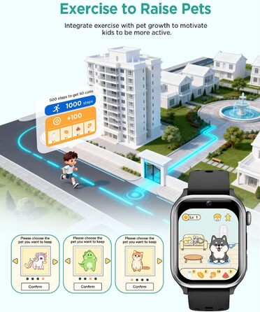 Смарт-годинник RUXINGX для дітей, 1.52″, крокомір, водонепроникний (IP68), з 170+ спортивними режимами, моніторингом серцевого ритму, сном, аудіокнигами, 20 карток для навчання, будильником, чорний