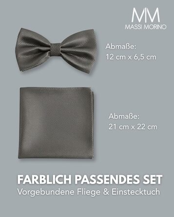 Комплект метелик Massi Morino з нагрудною хустинкою для чоловіків, антрацит - метелик на весілля, регульована петля