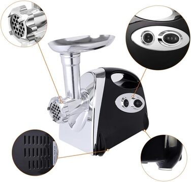 М'ясорубка електрична 800W з насадками для ковбас, нержавіюча сталь, чорна - багатофункціональний кухонний комбайн