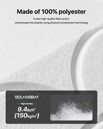 Акустичні панелі Soundsbay 12 шт., самоклейні звукопоглинаючі плити з поліестеру для шумоізоляції та декору стін, 30x30x0.9 см, білий колір