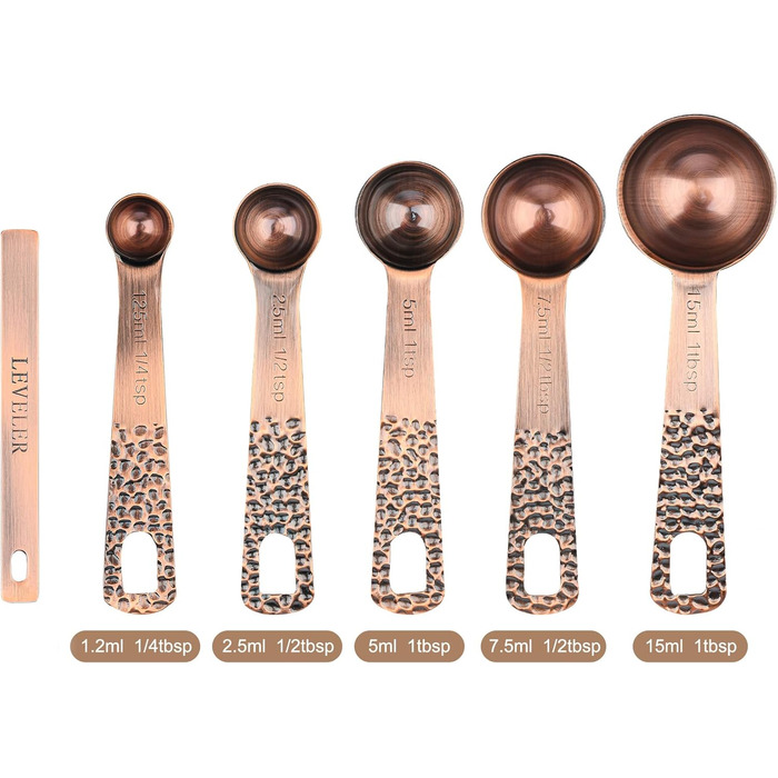 Measuring cup and spoon set, copper measuring cups and spoons, metal measuring cups, spoons, 4 kitchen measuring cups & 5 measuring spoons & 1 leveling tool, metric baking measuring cups and spoons