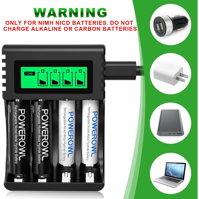 Швидкий зарядний пристрій PowerOWL для акумуляторів NI-MH/NI-CD AA/AAA з LCD-дисплеєм та USB