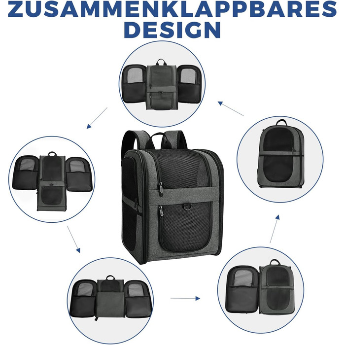 Рюкзак для собак та котів Apollo Walker - для малих тварин (2-15 кг), з підтримуючим каркасом, дихаючий, сірий - для походів, подорожей, активного відпочинку