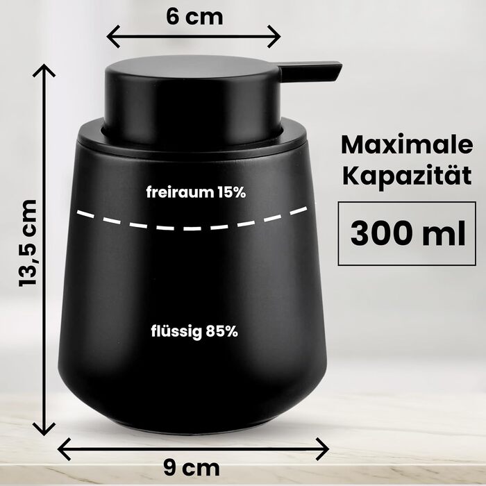 Дозатор мила Cleangang чорного кольору для кухні та ванної кімнати - диспенсер для мила, дезінфікуючого засобу, рідини, кераміка, великий носик
