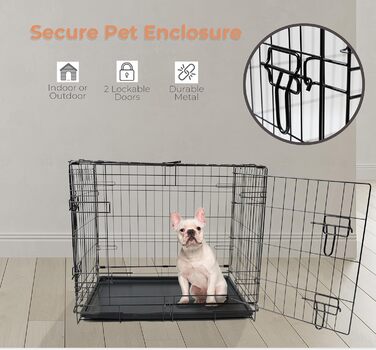 Клітка для собак DIVCHI з піддоном - міцна, складана, з подвійними дверима | 2 дверцята, легко миються, знімний піддон, будиночок для котів | Чорний (122x76x81cm) (61 x 45 x 51cm)
