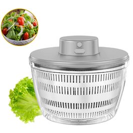 Автоматична салатниця-швидкосушарка з USB, 4000 мл, для фруктів та овочів, з мискою для сервірування, кухонний помічник, срібна