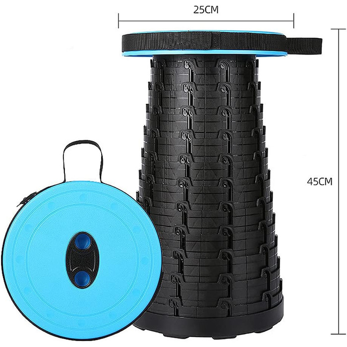 Складаний стілець JUVEL Upgraded - портативний, телескопічний, до 180 кг, регульована висота 6.5-45 см, легкий, для дому та відпочинку на природі (Блакитний)